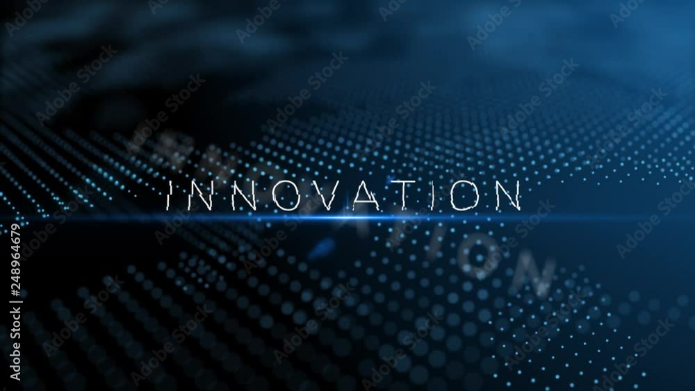 Poster innovation text modern intro 3d animation with lens flare and depth of field focus blur
