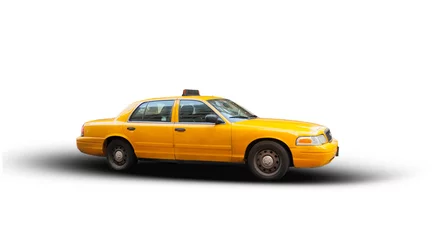 Tableaux ronds sur plexiglas Anti-reflet TAXI de new york Taxi jaune isolé sur fond blanc.