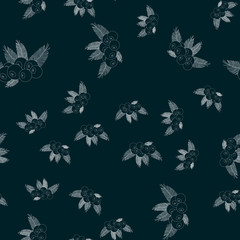 Seamless pattern silhouette acai berry with palm leaves.