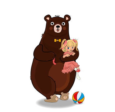 recommend clip art: Bear Hug and Holding in Paws Little Baby Girl