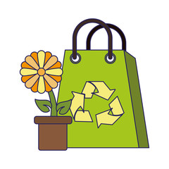 ecology bag and flower in pot