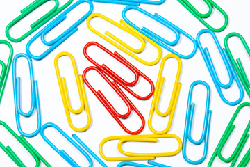 Color office clips. Office background.