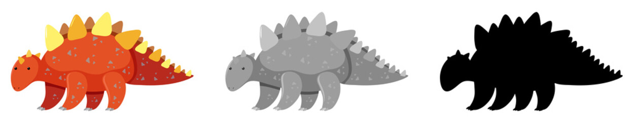 Set of stegosaurus dinosaur character