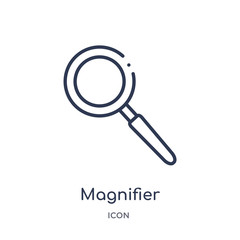 magnifier icon from tools and utensils outline collection. Thin line magnifier icon isolated on white background.