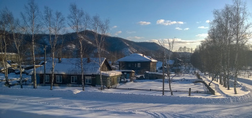 Russia. Winter view of the village of Highland