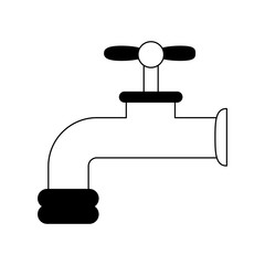 Water tap cartoon isolated in black and white