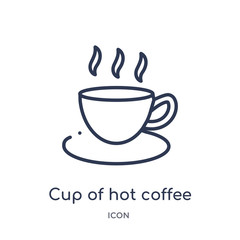 cup of hot coffee icon from tools and utensils outline collection. Thin line cup of hot coffee icon isolated on white background.