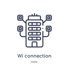 wi connection icon from technology outline collection. Thin line wi connection icon isolated on white background.