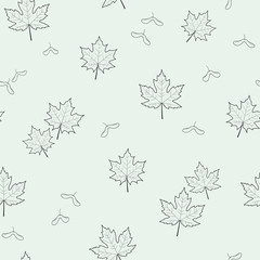 The spring seamless pattern with maple leaves on a green background. Vector.