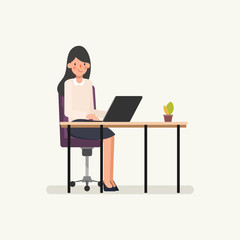 Business woman working on a laptop computer. Administration at office desk. Business people character. Animation scene for motion graphic.