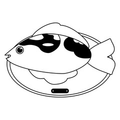 Fish haunted in wooden frame in black and white