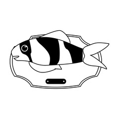 Fish haunted in wooden frame in black and white