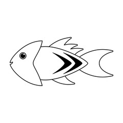 Fish sea animal cartoon in black and white