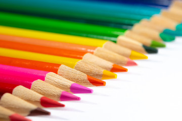 Fototapeta premium Colored sharpener pencils. Macro shot of many color pencils. 