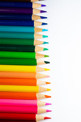 Colored sharpener pencils. Macro shot of many color pencils. 