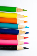 Colored sharpener pencils. Macro shot of many color pencils. 