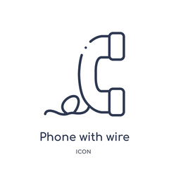 phone with wire icon from technology outline collection. Thin line phone with wire icon isolated on white background.