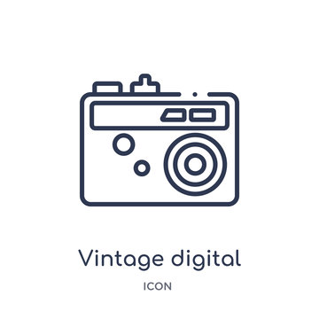 vintage digital camera icon from technology outline collection. Thin line vintage digital camera icon isolated on white background.