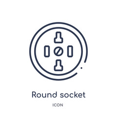 round socket icon from technology outline collection. Thin line round socket icon isolated on white background.