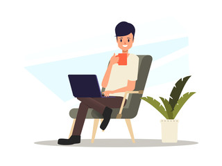 Man working with a laptop freelance job.