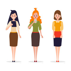 Set of working woman in different pose. People character administration.