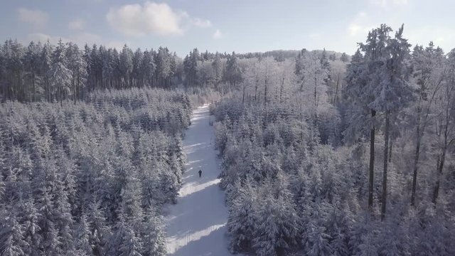 Beautiful Sunny Aerial View Winter Ski Runners Forest Vogelsberg Germany