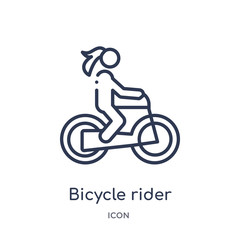 Fototapeta na wymiar bicycle rider icon from sports outline collection. Thin line bicycle rider icon isolated on white background.