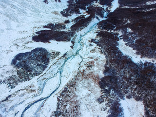 Aerial view of the Martial glacier park in Ushuaia, Argentina