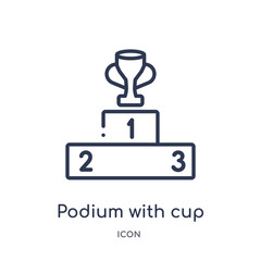 podium with cup icon from sports outline collection. Thin line podium with cup icon isolated on white background.