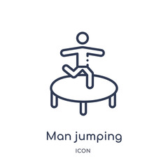 man jumping from a trampoline icon from a trampoline icon from sports outline collection. Thin line man jumping from a trampoline icon isolated on white background.
