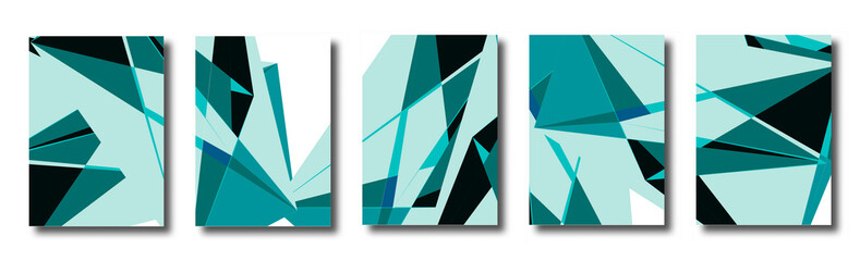 Abstract set of backgrounds with colorful chaotic triangles, polygons. Geometric posters, covers. Vector illustration.      