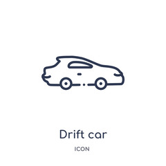 drift car icon from sports outline collection. Thin line drift car icon isolated on white background.
