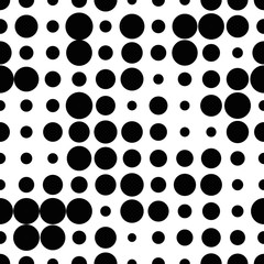Black and white seamless pattern with grunge halftone dots. Dotted texture. Halftone dots background. Polka dot infinity. Abstract geometrical pattern of round shape.Screen print. Vector illustration.