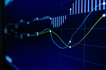 Stock exchange market graph on LED screen for business concept.
