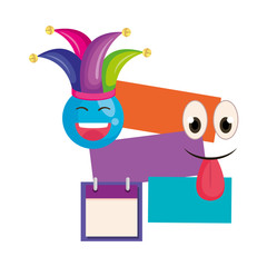 happy face with joker hat and calendar