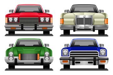 Set of Vector Ilustrations of Retro 1970s Cars