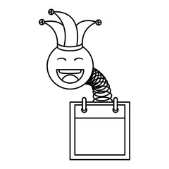 happy face with joker hat accessory and calendar