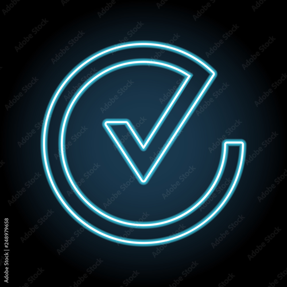 Poster check in circle neon icon. simple thin line, outline vector of web, minimalistic icons for ui and ux