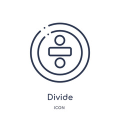divide icon from signs outline collection. Thin line divide icon isolated on white background.