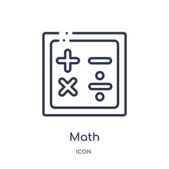 math icon from signs outline collection. Thin line math icon isolated on white background.