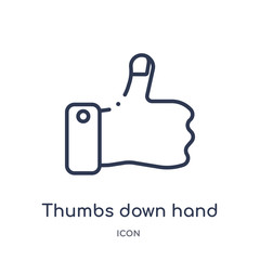 Fototapeta premium thumbs down hand icon from signs outline collection. Thin line thumbs down hand icon isolated on white background.