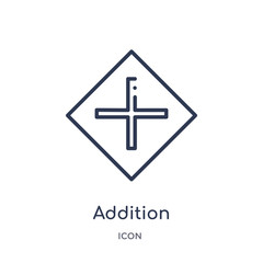 addition icon from signs outline collection. Thin line addition icon isolated on white background.