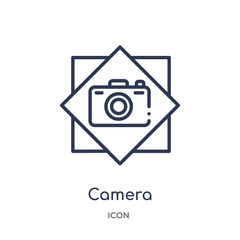 camera icon from signs outline collection. Thin line camera icon isolated on white background.