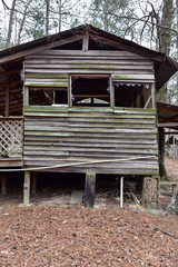 Old Wooden Log Cabin Farmhouse and Farmstead