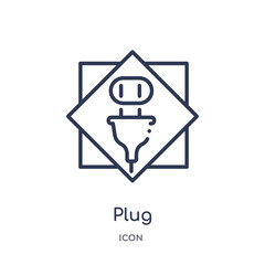 plug icon from signs outline collection. Thin line plug icon isolated on white background.
