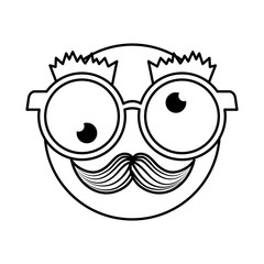 happy fool face emoticon with glasses and mustache