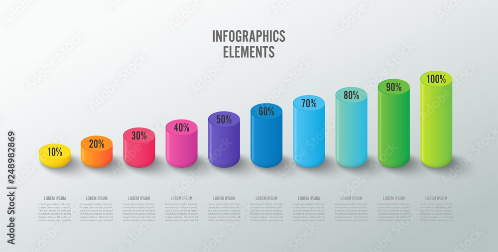 Poster set of infographic elements for graph, chart or diagram in the form of filled with colored liquid. v
