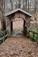 Fototapeta na wymiar covered bridge walkway footbridge through the woods