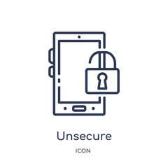 unsecure icon from security outline collection. Thin line unsecure icon isolated on white background.