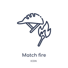 match fire icon from security outline collection. Thin line match fire icon isolated on white background.